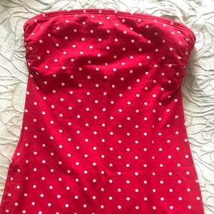Red and white polka dot tube top